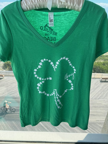 Ladies Short Sleeve V-Neck with Clover Front